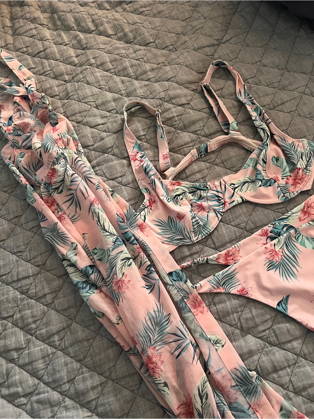Kulani Kinis Pink Floral Underwire Bikini Set with Sarong
